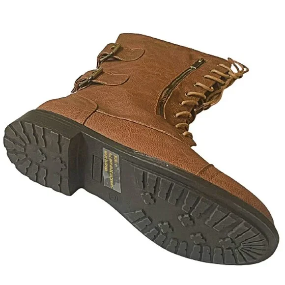 Top Moda Combat Style Lace-Up Mid-Calf Boots | Faux Leather + Buckle Detail - Picture 7 of 8